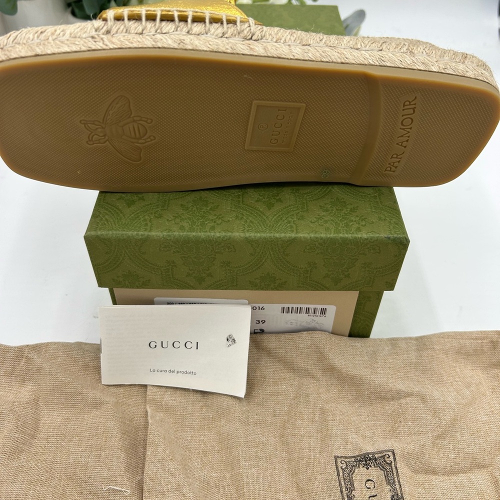 Women's Gucci interlocking G metallic gold leather espadrilles size 39 - Picture 6 of 8